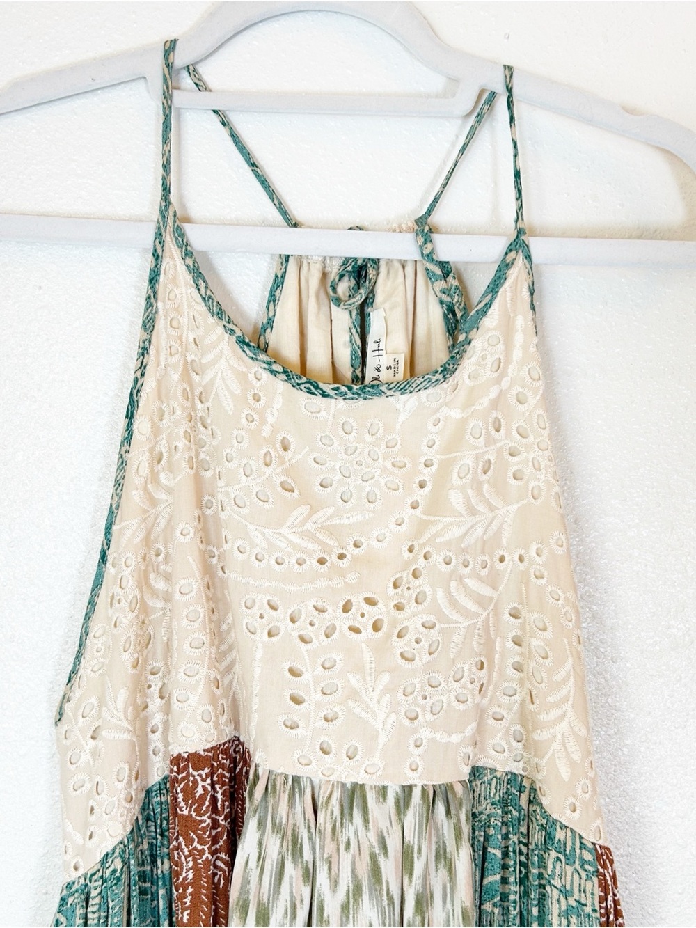 Oli & Hali Eyelet Bohemian Mixed Print Panel MIDI Maxi Sun Dress Small Cottage - Picture 3 of 9